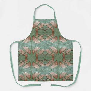 Delantal Apron con hoja de Gingko verde y cobre