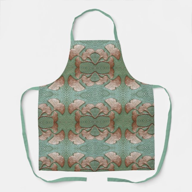 Delantal Apron con hoja de Gingko verde y cobre (Anverso)