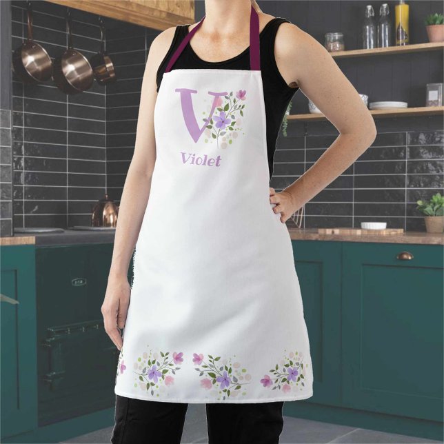 Delantal Apron con iniciales y nombre de usuario con flores (Subido por el creador)
