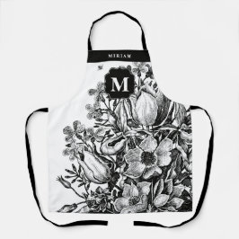 Delantal Apron con monograma blanco y negro floral
