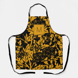 Delantal Apron con monograma floral de venado amarillo negr
