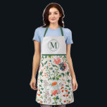 Delantal Apron con monograma floral floreciente<br><div class="desc">El elegante delantal monogramado de la cocina presenta un elegante estilo floral vintage con vegetación y un emblema inicial de monograma gratuito.</div>