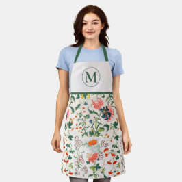 Delantal Apron con monograma floral floreciente