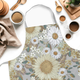 Delantal Apron con motivos florales grises