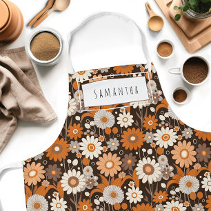 Delantal Apron con nombre floral moderno retro de mediados 