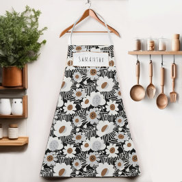 Delantal Apron con nombre floral moderno retro de mediados 