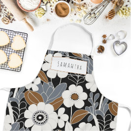 Delantal Apron con nombre floral moderno retro de mediados