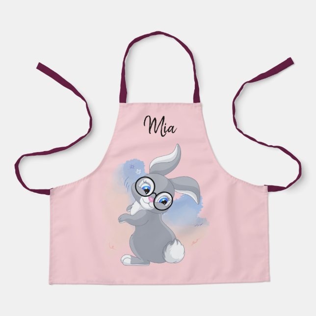 Delantal Apron con nombre personalizado de conejo y gafas (Anverso)