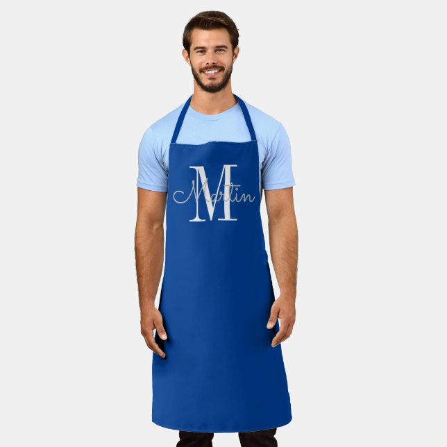 Delantal Apron con nombre personalizado de monograma azul m (Gastado)