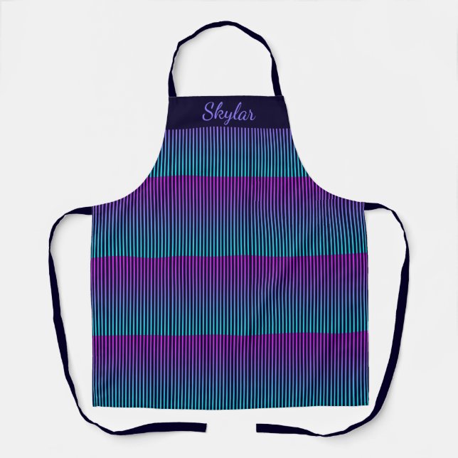 Delantal Apron con nombre personalizado rosa, púrpura y Aqu (Anverso)