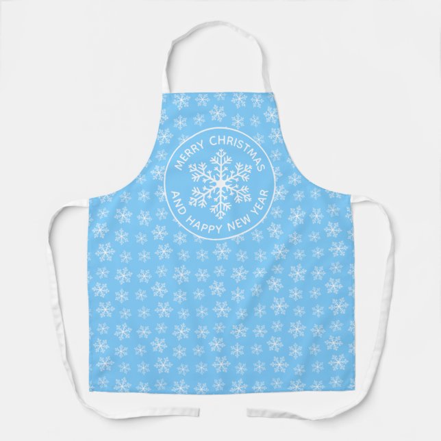Delantal Apron con patrón de copo de nieve azul (Anverso)