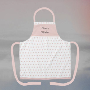 Delantal Apron con puntos de Polka blanco y rosa suave
