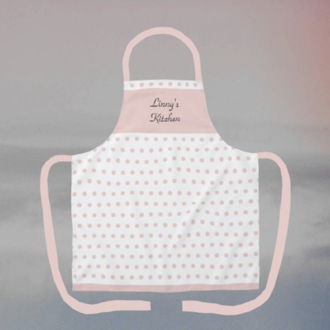 Delantal Apron con puntos de Polka blanco y rosa suave (Subido por el creador)