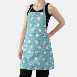 Delantal Apron con tema azul de luz de corazón de gato lind