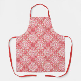 Delantal Apron con un patrón de boho rojo completo,