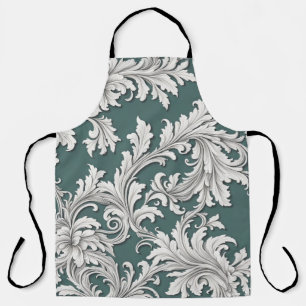 Delantal Apron Damask Black Smokey Aqua