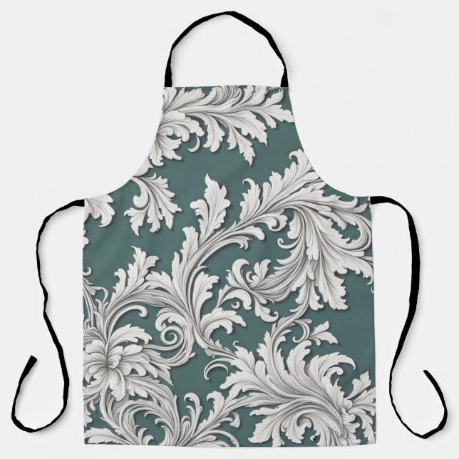 Delantal Apron Damask Black Smokey Aqua (Anverso)