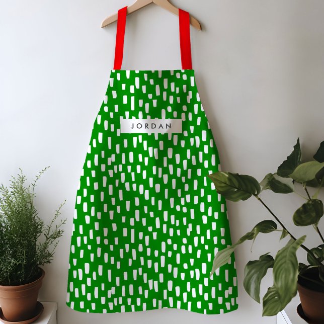 Delantal Apron Dashing Verde brillante (Dashing green and white personalized apron.)