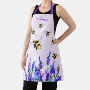 Delantal Apron de abejas con flores y nombre personalizado