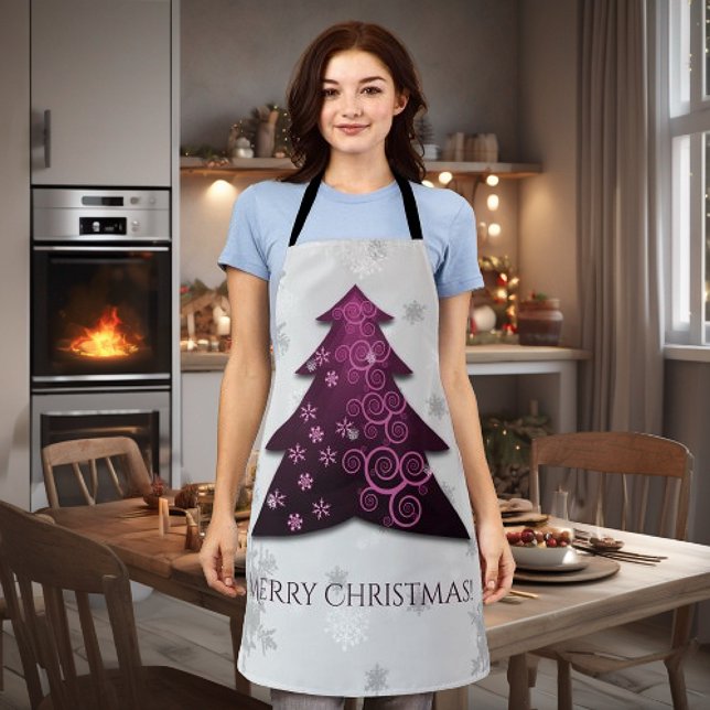 Delantal Apron de árbol de Navidad festivo magenta (Magenta Festive Christmas Tree Apron)