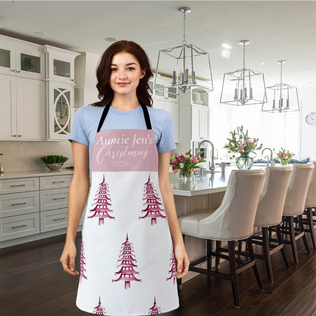 Delantal Apron de árbol de navidad Personalizado de la Pago (Red Pagoda Custom Christmas Tree Apron)