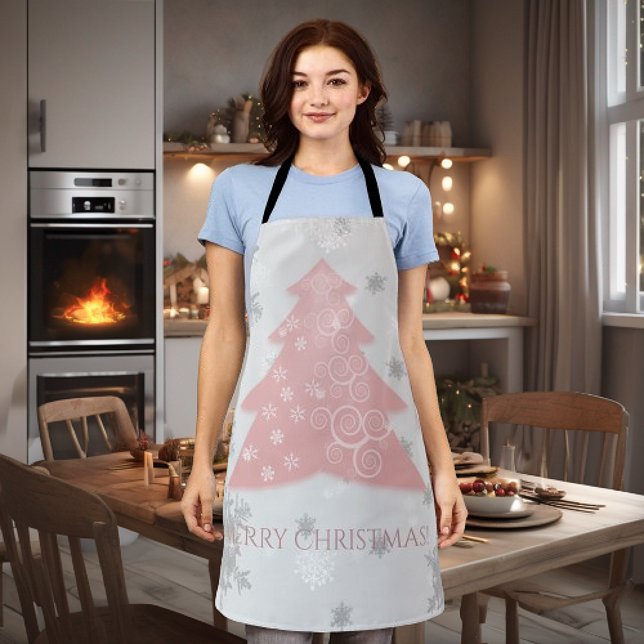 Delantal Apron de árbol de navidad rosado (Pink Festive Christmas Tree Apron)