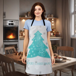 Delantal Apron de árbol navideño festivo verde azulado