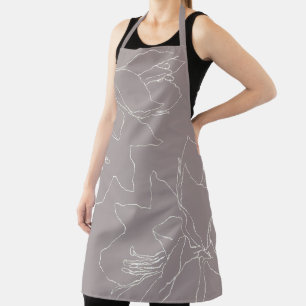 Delantal Apron de arcilla gris de flores blancas