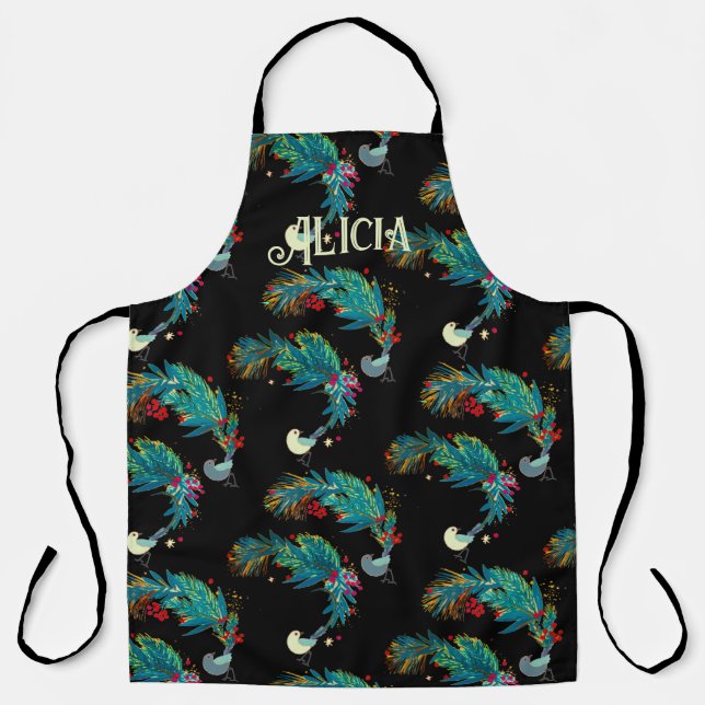 Delantal Apron de aves festivas con nombre personalizado (Anverso)