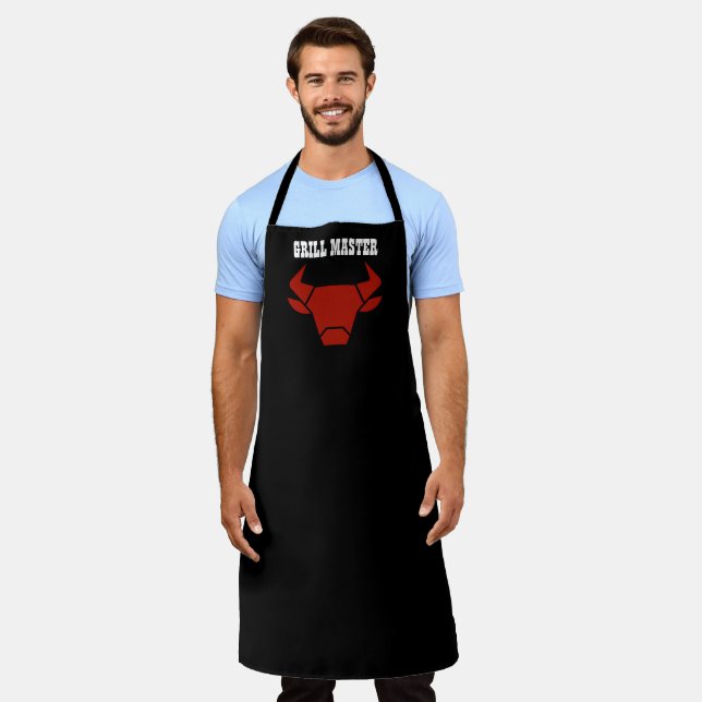 Delantal Apron de cabeza de toro rojo negro de Grill Master (Gastado)