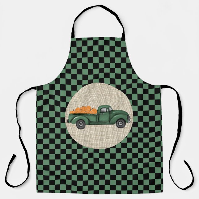Delantal Apron de calabaza verde vintage (Anverso)