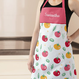 Delantal Apron de cocina con diseño de tomate rosa rojo y a