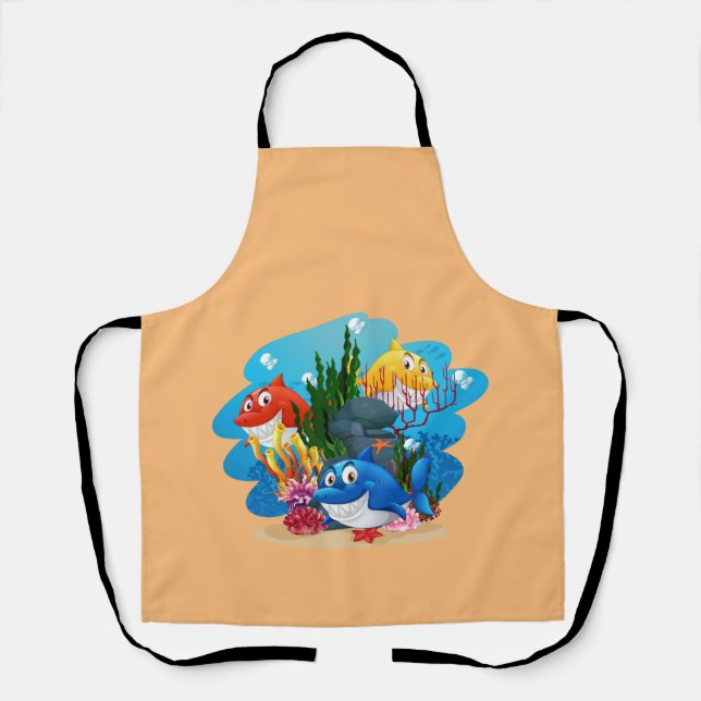 Delantal Apron de cocina con tema de pescado (Anverso)