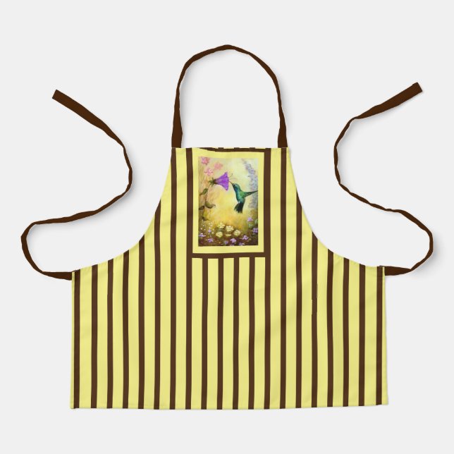 Delantal Apron de colibrí rayado amarillo y marrón infantil (Anverso)