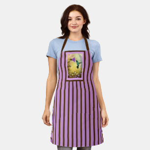 Delantal Apron de colibrí rayado de lavanda (medio)