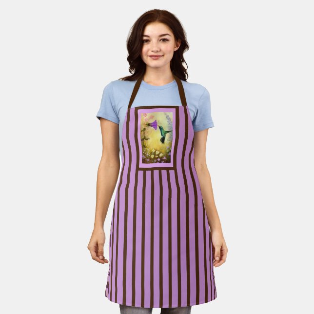 Delantal Apron de colibrí rayado de lavanda (medio) (Gastado)