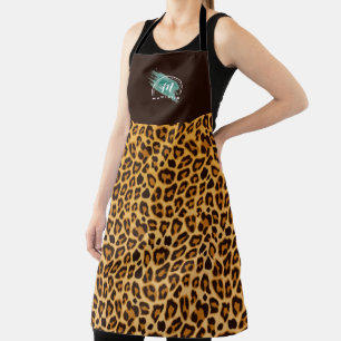 Delantal Aprón de cuero con monograma y patrón de leopardo