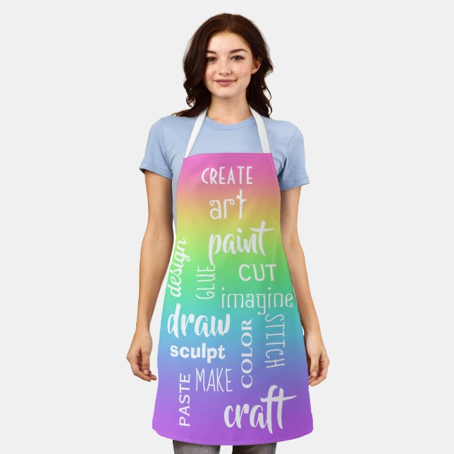 Delantal Ápron de degradado de arcoiris con palabras de art (Gastado)