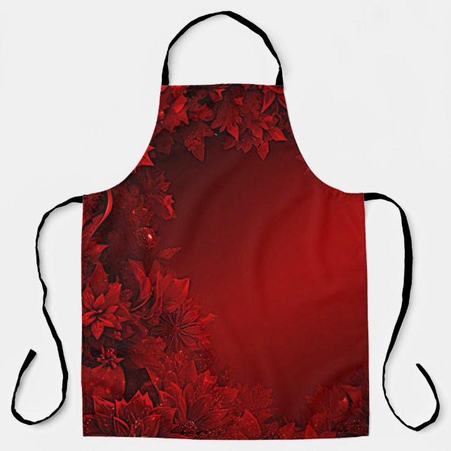Delantal Apron de feriado floral de hojas rojas (Anverso)