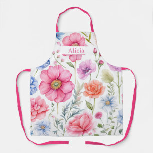 Delantal Aprón de flores florales de acuarela personalizada