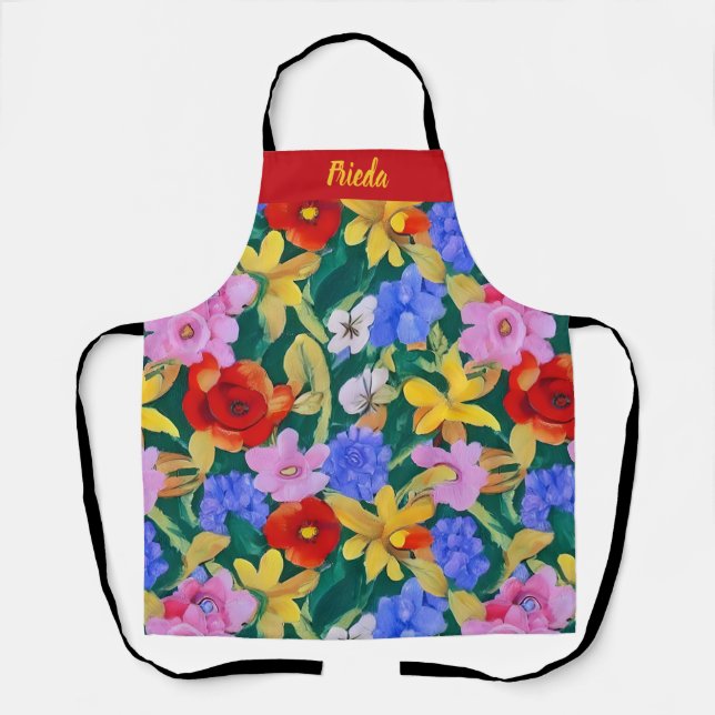 Delantal Apron de flores pintadas de Frida Kahlo (Anverso)