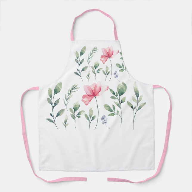 Delantal Apron de flores rosadas de bonito (Anverso)