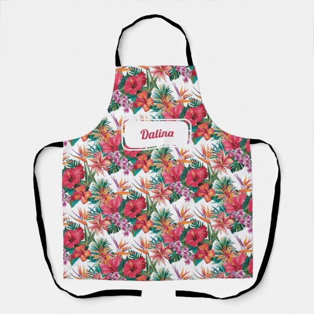 Delantal Apron de flores tropicales personalizadas (Anverso)