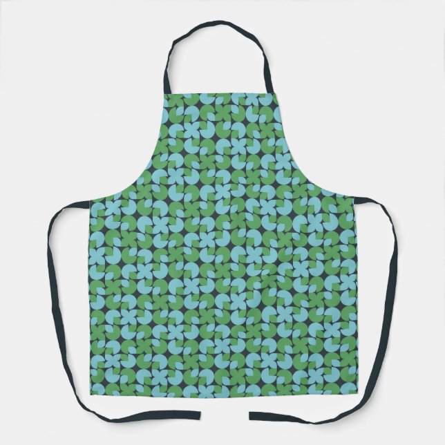 Delantal Apron de formas orgánicas retro azul y verde (Anverso)