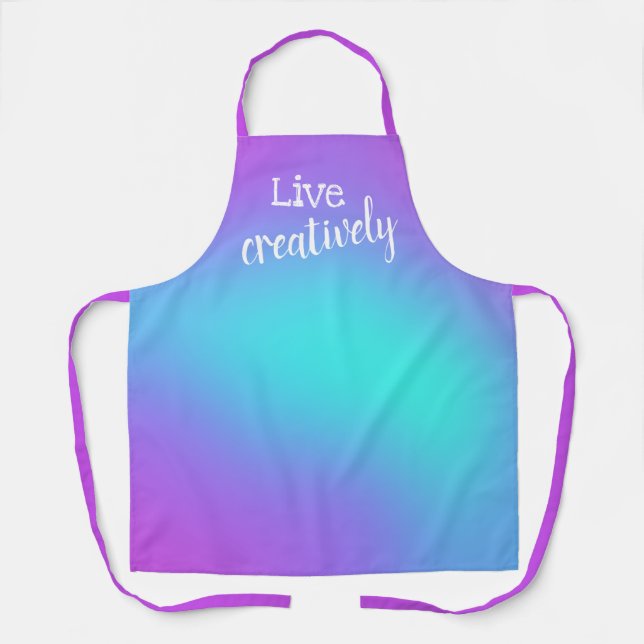 Delantal Apron de gradiente Verde azulado y púrpura con cre (Anverso)