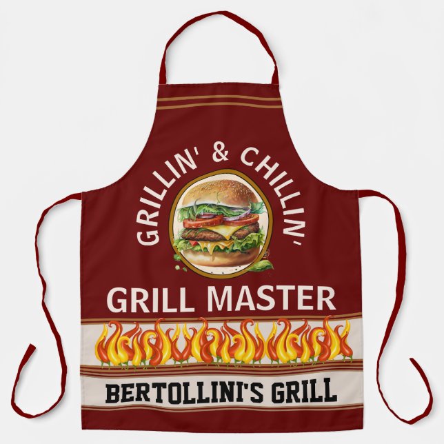 Delantal Apron de impresión completa Grillin' y Chillin (Anverso)
