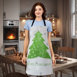 Delantal Apron de impresión de árbol de Navidad verde festi