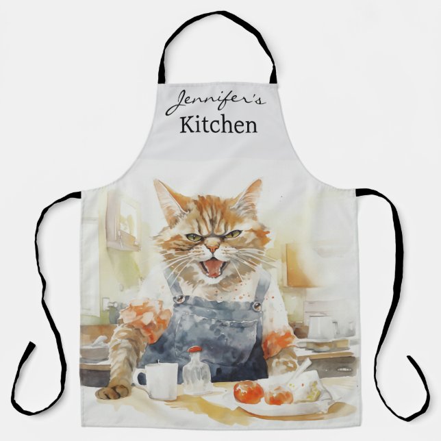 Delantal Apron de impresión de mascota de gato enojado (Anverso)