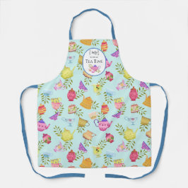 Delantal Apron de impresión general azul de ollas y tazas d