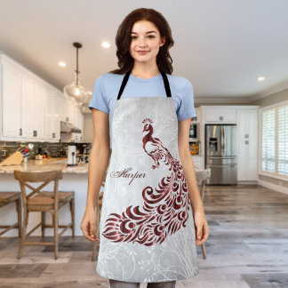 Delantal Aprón de impresión personalizado de Peacock rojo